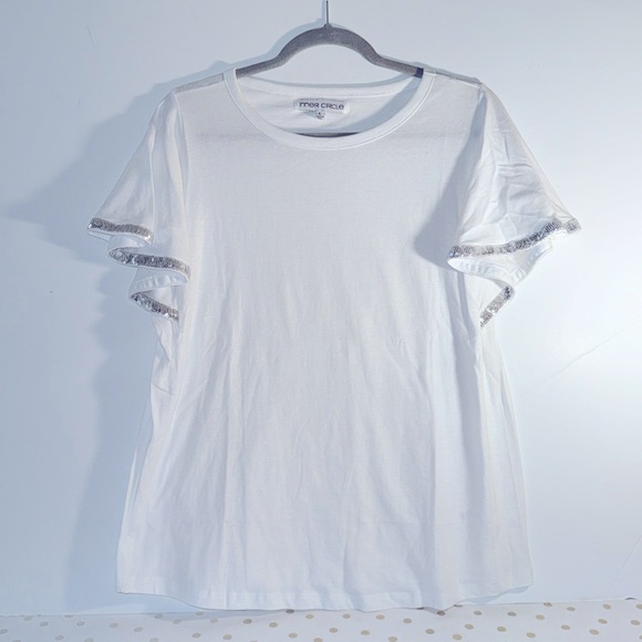 Inner Circle White Cotton Top with Silver Sequins Trim New Size Large - Picture 1 of 2